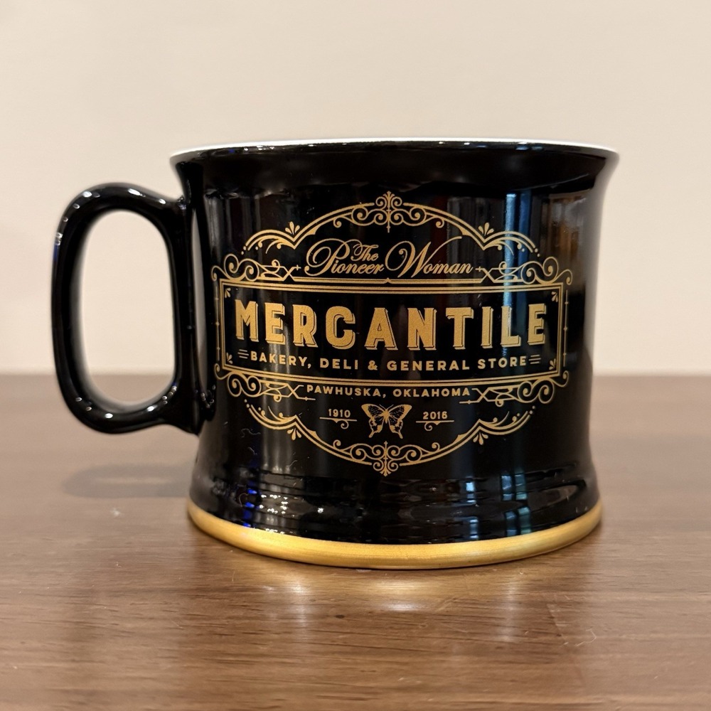 The Pioneer Woman Mercatile Mug Pawhuska Oklahoma Black Gold Stoneware Coffee